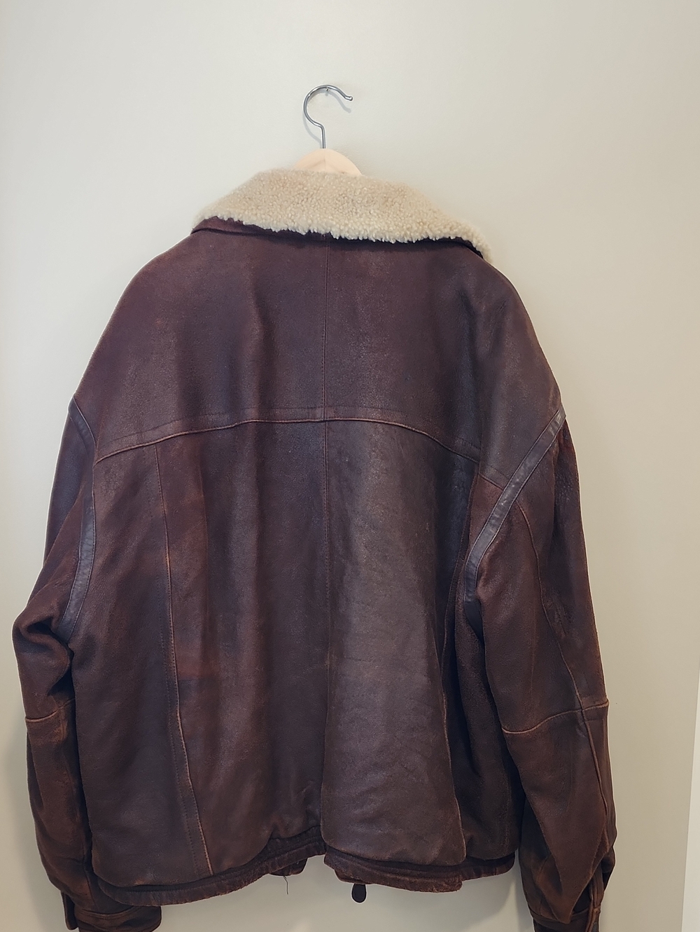 Field & Stream Bomber Jacket Textured Leather Shearling Collar Brown size XXL - Picture 10 of 10
